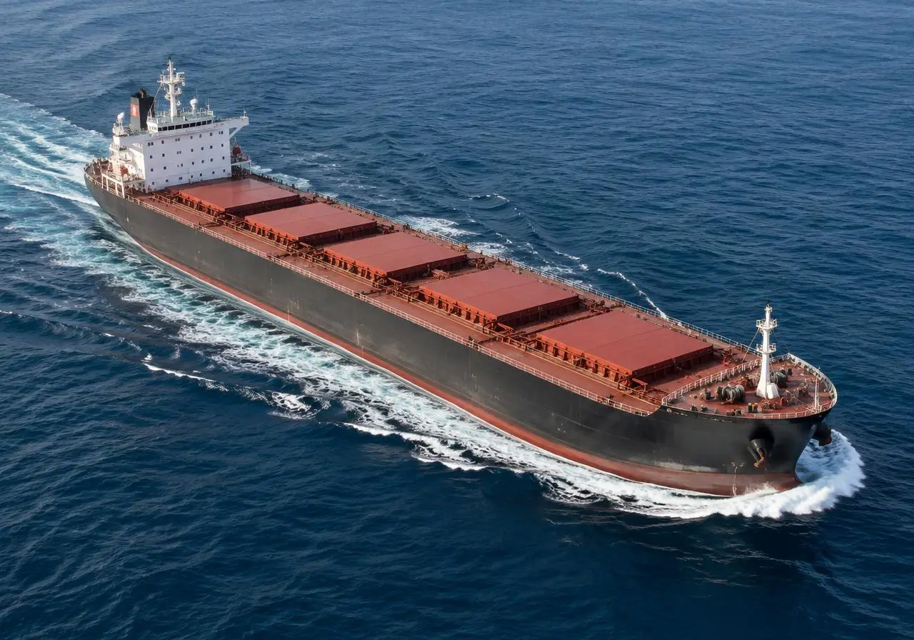 Bulk cargo vessel underway at sea